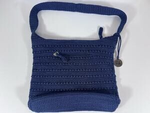 VTG The Sak Navy Blue Crochet Textured Shoulder Bag Crossbody 90s Y2K Purse